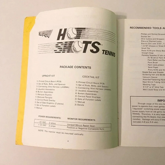 Vintage 1990 Hot Shots Tennis Strata Instruction Arcade Game Manual - Picture 10 of 16